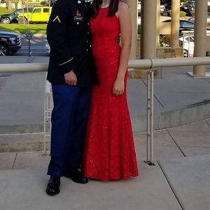 Red sequined ballgown